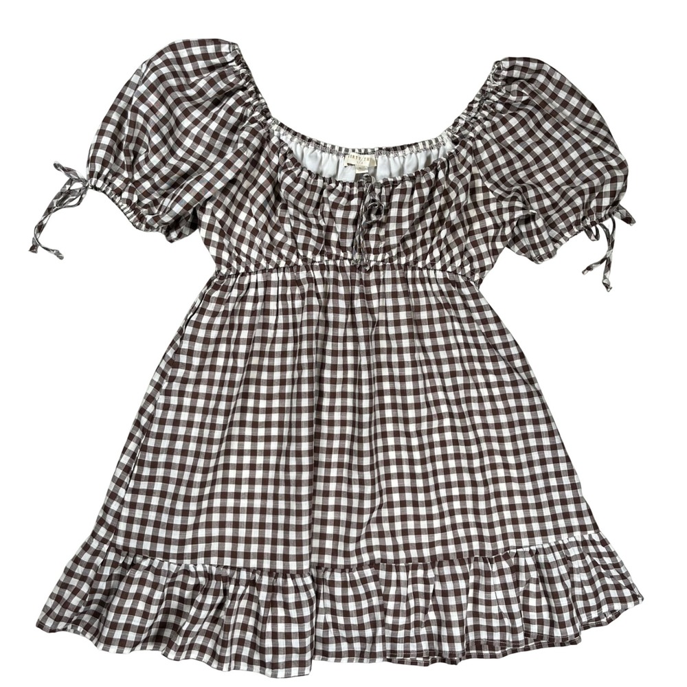 Thirty Thirty L/A Gingham Check Mini Dress Women Large Babydoll Milkmaid Prairie